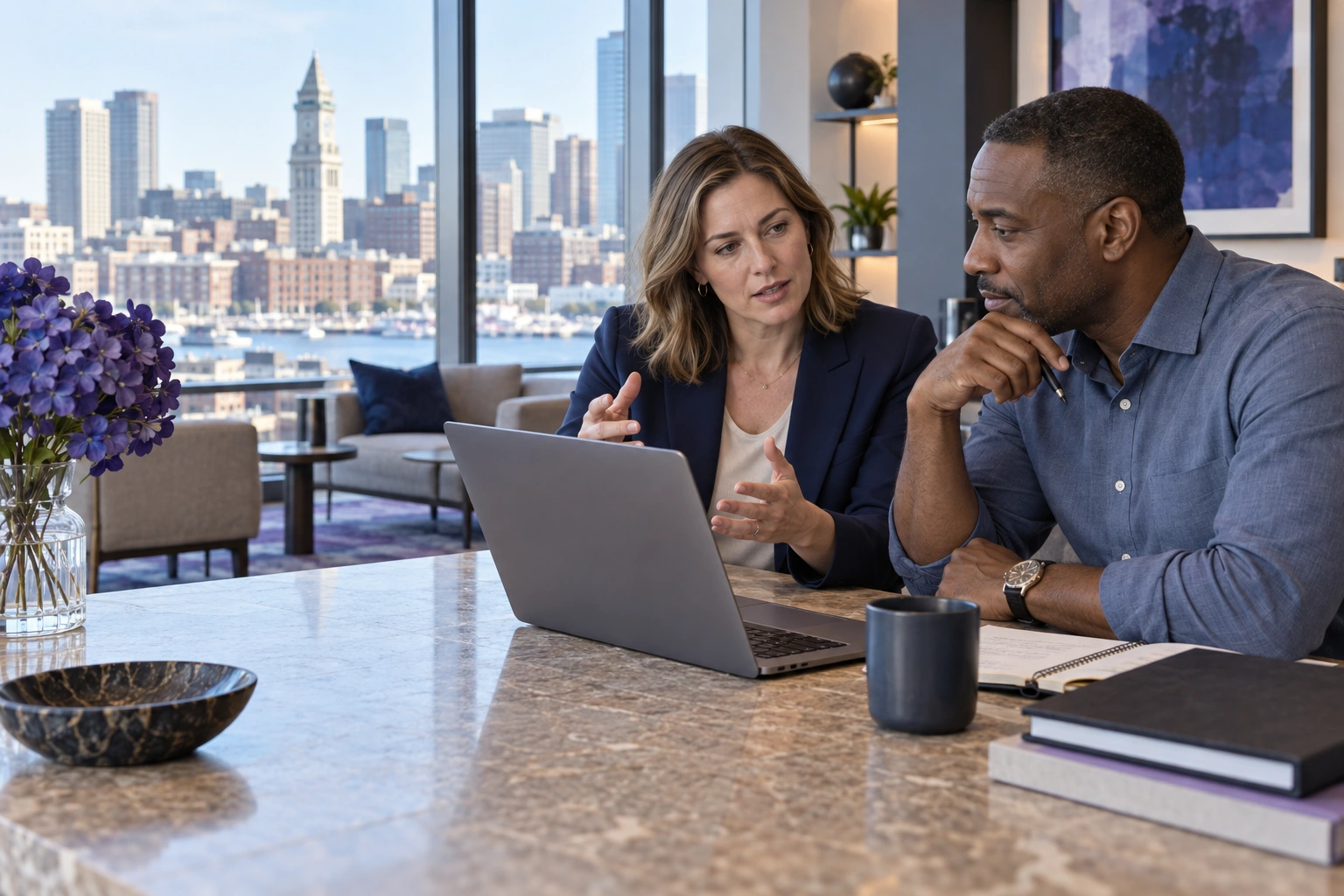 Illustrative automation team collaborating at a laptop