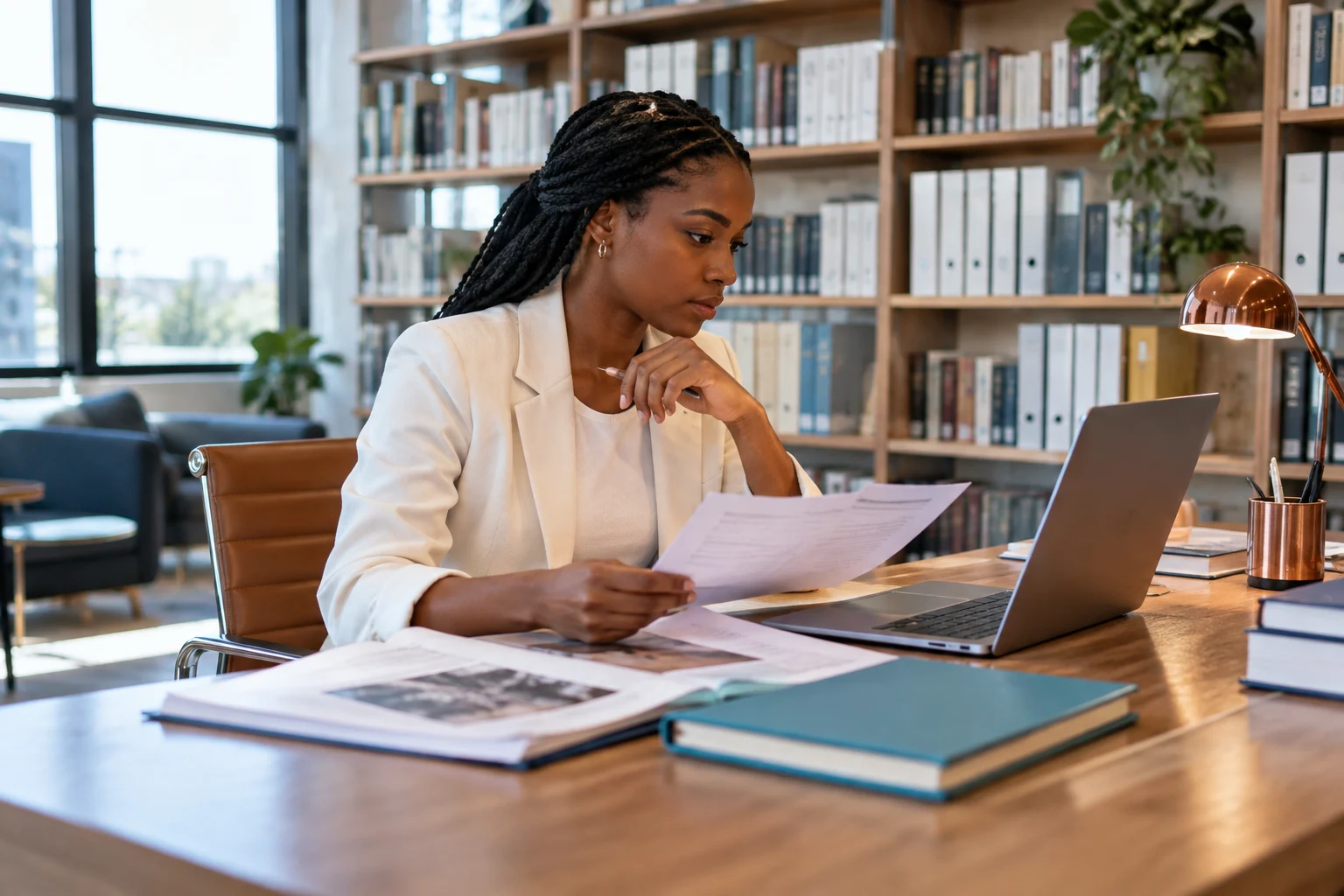 Illustrative researcher working with approved reference material