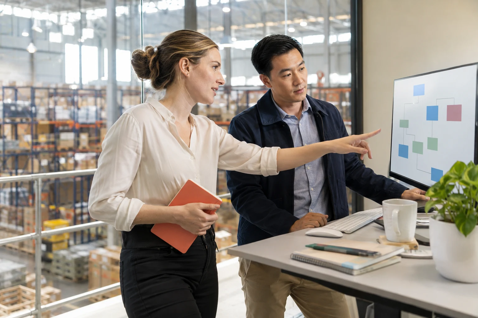 Illustrative operations team mapping a connected workflow