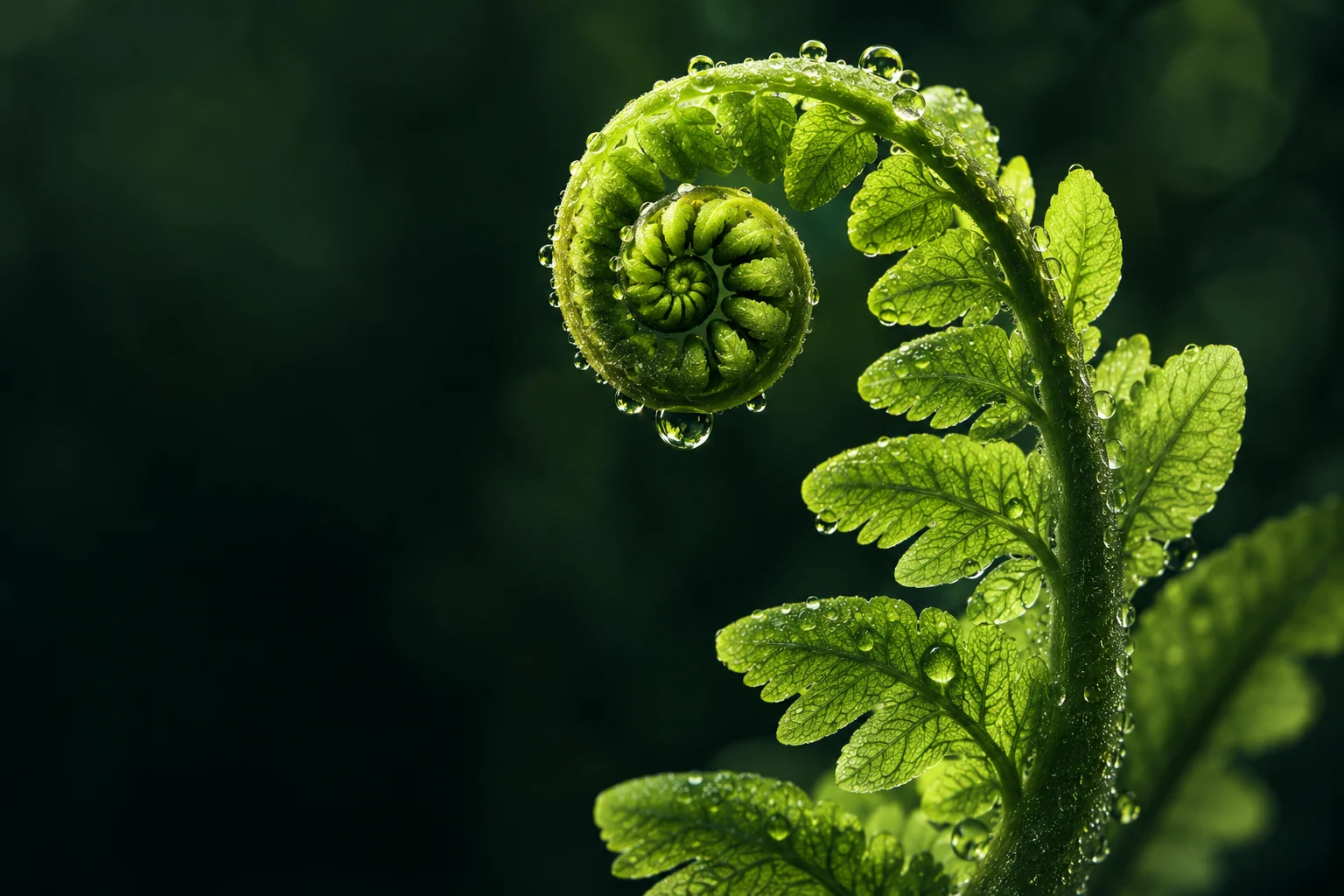 Decorative macro fern study in chartreuse and forest green