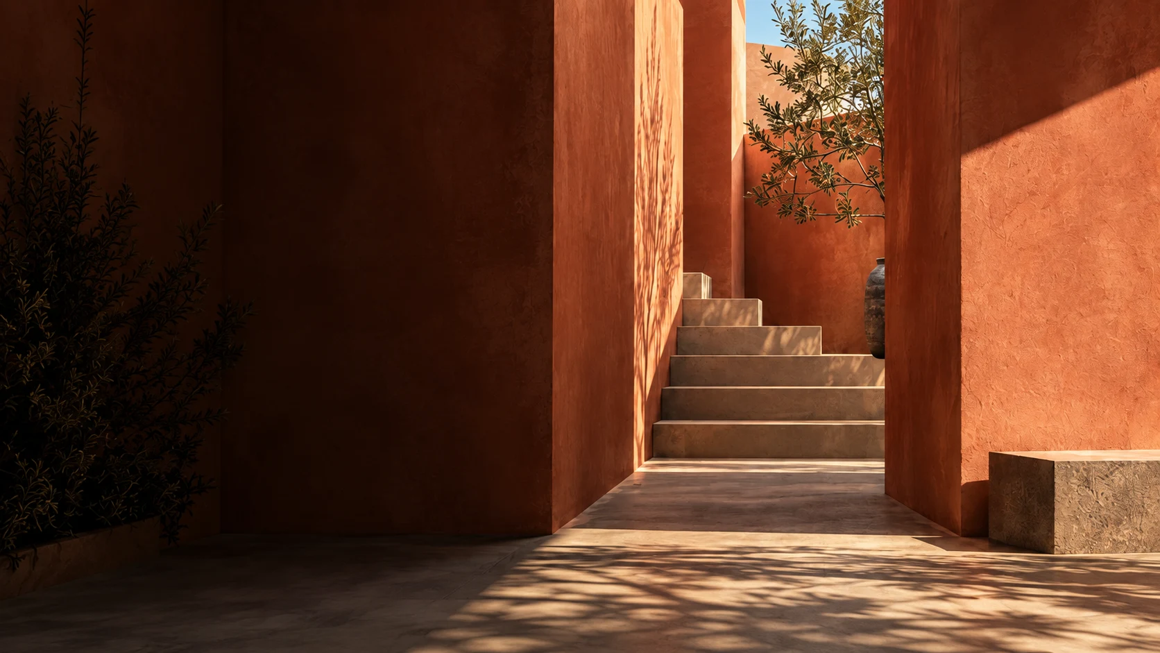 Original terracotta architectural study, illustrative art direction